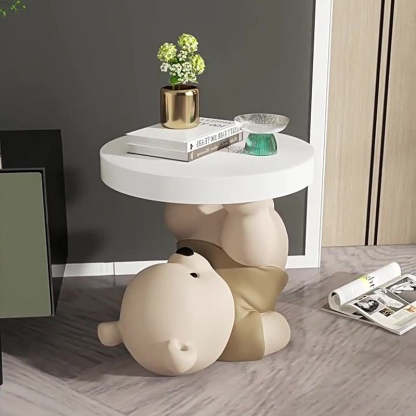 Contemporary Resin Bear Base Round Side Table