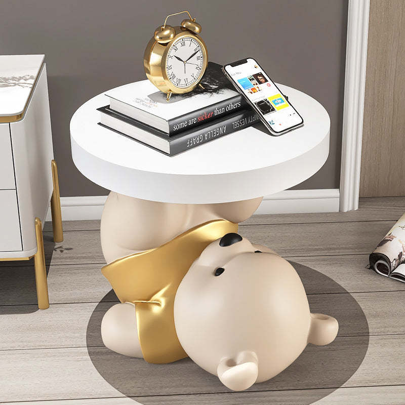 Contemporary Resin Bear Base Round Side Table — Gold
