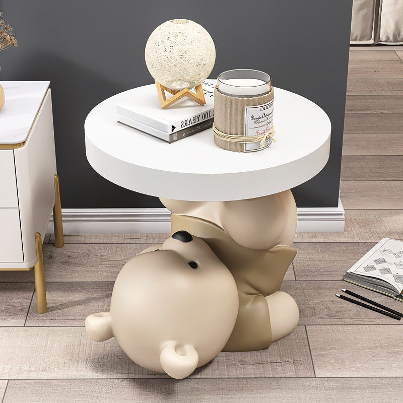 Contemporary Resin Bear Base Round Side Table — Gray