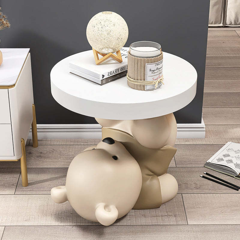 Contemporary Resin Bear Base Round Side Table — Gray