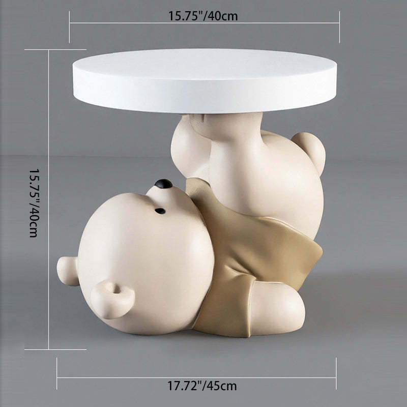 Contemporary Resin Bear Base Round Side Table