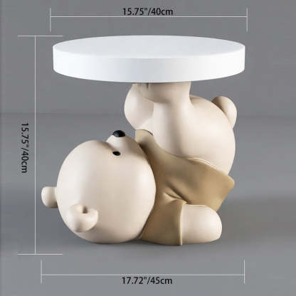 Contemporary Resin Bear Base Round Side Table