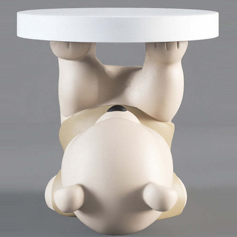 Contemporary Resin Bear Base Round Side Table
