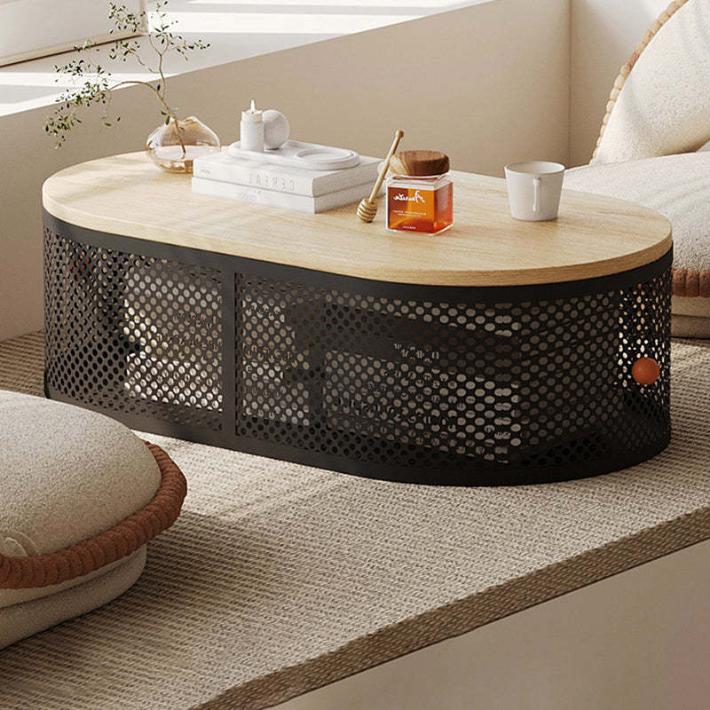 Minimalist Plank Iron Oval Coffee Table
