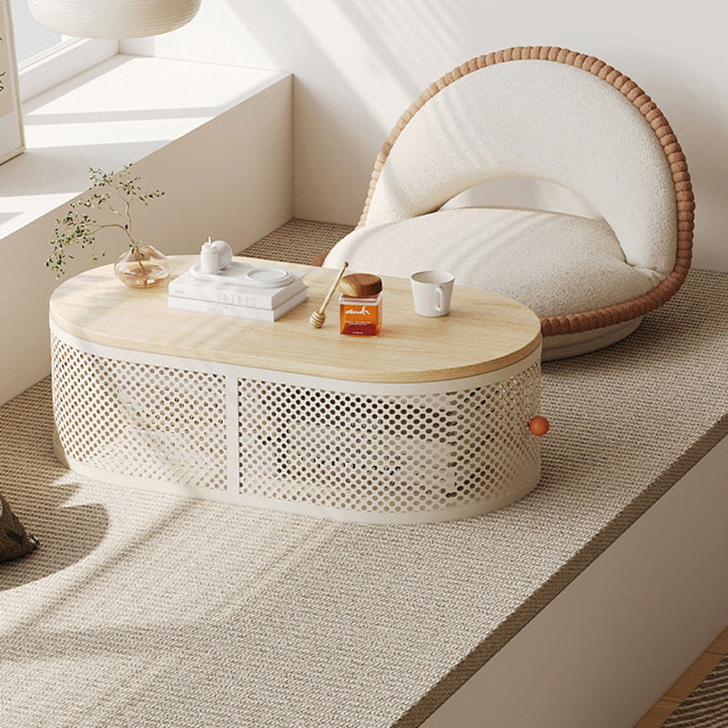 Minimalist Plank Iron Oval Coffee Table
