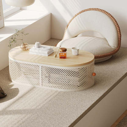 Minimalist Plank Iron Oval Coffee Table