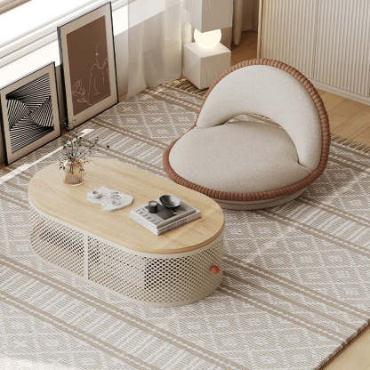 Minimalist Plank Iron Oval Coffee Table
