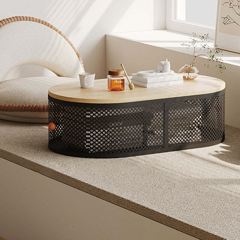 Minimalist Plank Iron Oval Coffee Table — Black
