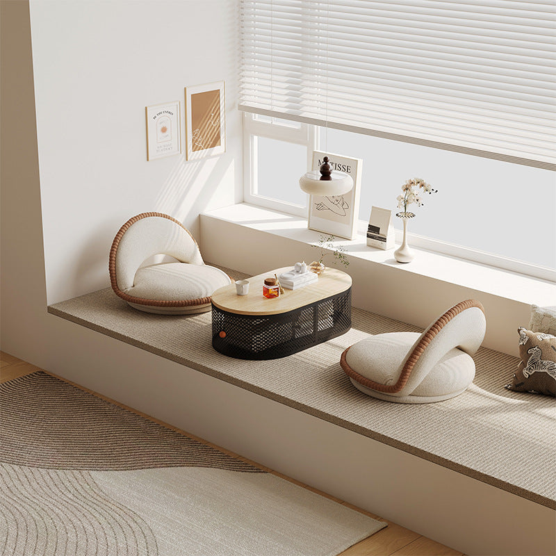 Minimalist Plank Iron Oval Coffee Table — Beige