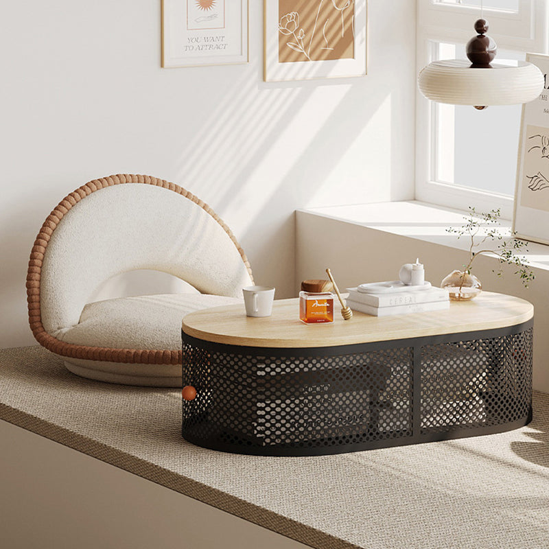 Minimalist Plank Iron Oval Coffee Table