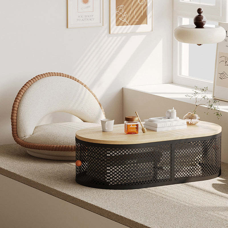 Minimalist Plank Iron Oval Coffee Table