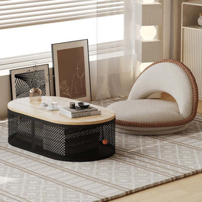 Minimalist Plank Iron Oval Coffee Table