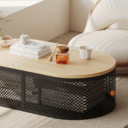 Minimalist Plank Iron Oval Coffee Table
