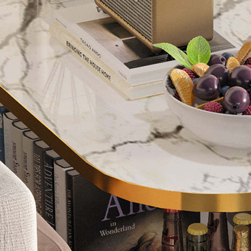 Minimalist Rock Slab Wood Oval 3-Tier Side Table