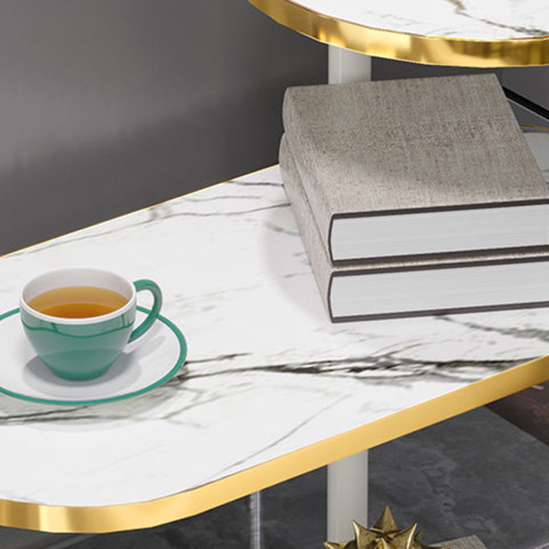 Minimalist Rock Slab Wood Oval 3-Tier Side Table