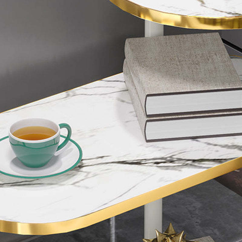 Minimalist Rock Slab Wood Oval 3-Tier Side Table
