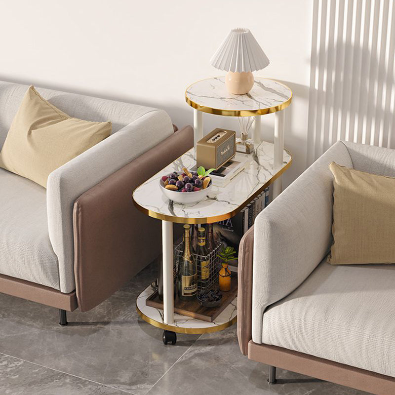 Minimalist Rock Slab Wood Oval 3-Tier Side Table