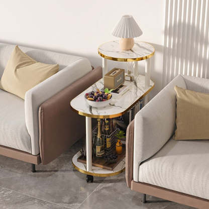 Minimalist Rock Slab Wood Oval 3-Tier Side Table