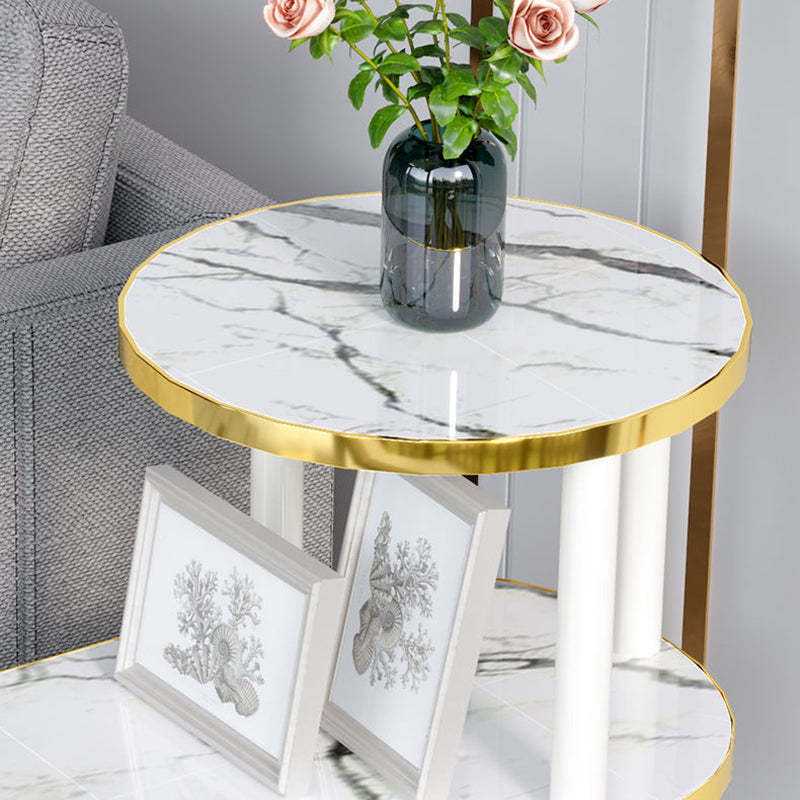 Minimalist Rock Slab Wood Oval 3-Tier Side Table