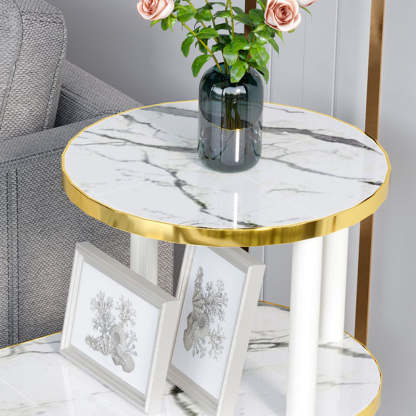 Minimalist Rock Slab Wood Oval 3-Tier Side Table