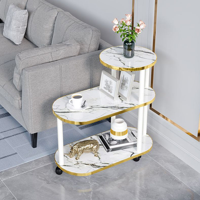 Minimalist Rock Slab Wood Oval 3-Tier Side Table