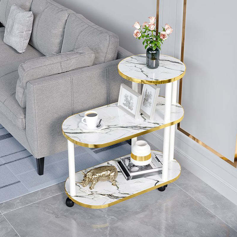 Minimalist Rock Slab Wood Oval 3-Tier Side Table
