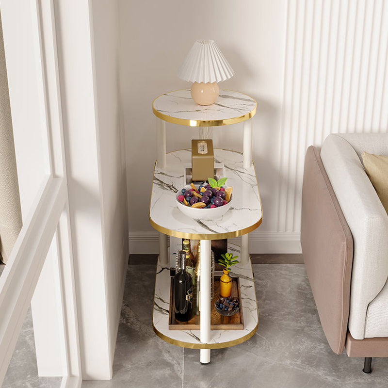 Minimalist Rock Slab Wood Oval 3-Tier Side Table