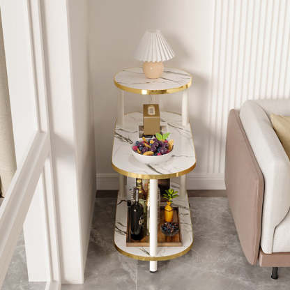 Minimalist Rock Slab Wood Oval 3-Tier Side Table