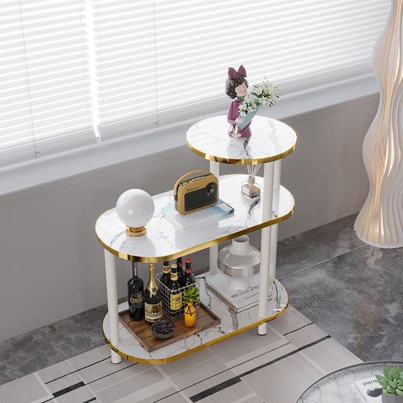 Minimalist Rock Slab Wood Oval 3-Tier Side Table