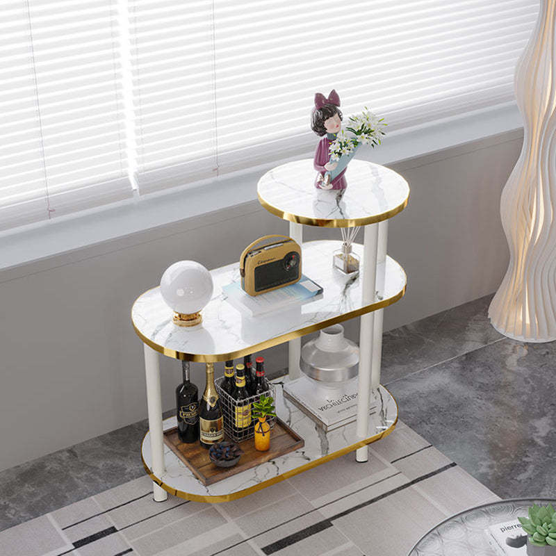 Lighom minimalist rock 3-tier wood end & side tables — Without Wheels / Marble White