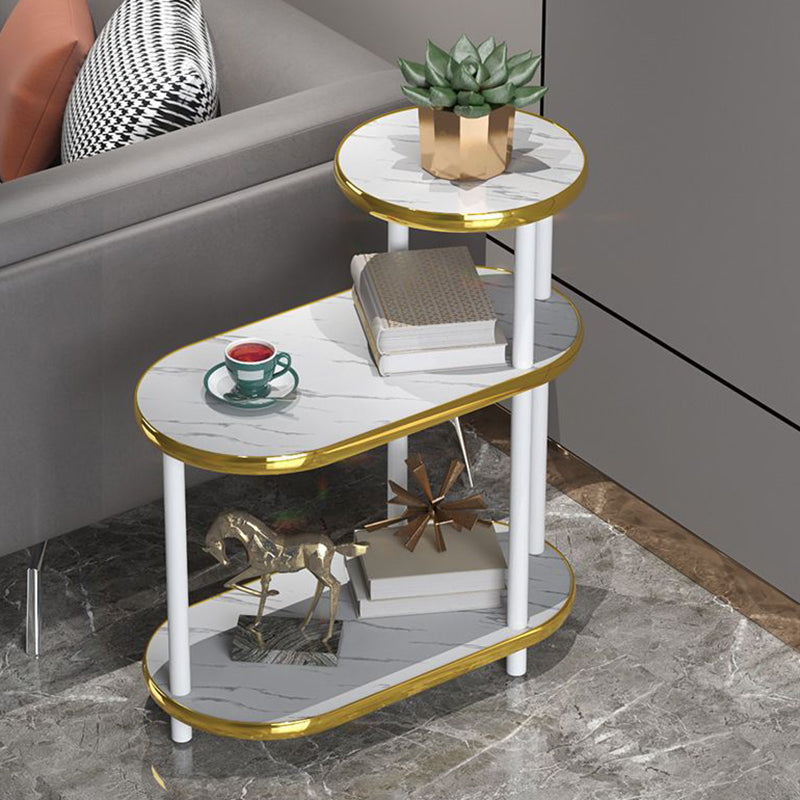 Minimalist Rock Slab Wood Oval 3-Tier Side Table