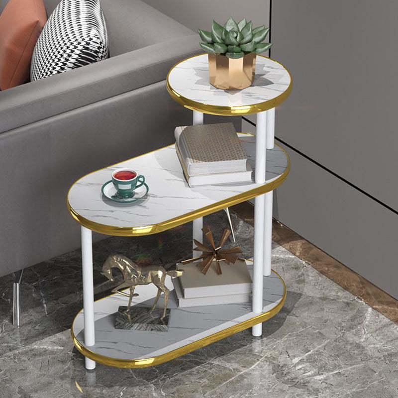 Minimalist Rock Slab Wood Oval 3-Tier Side Table