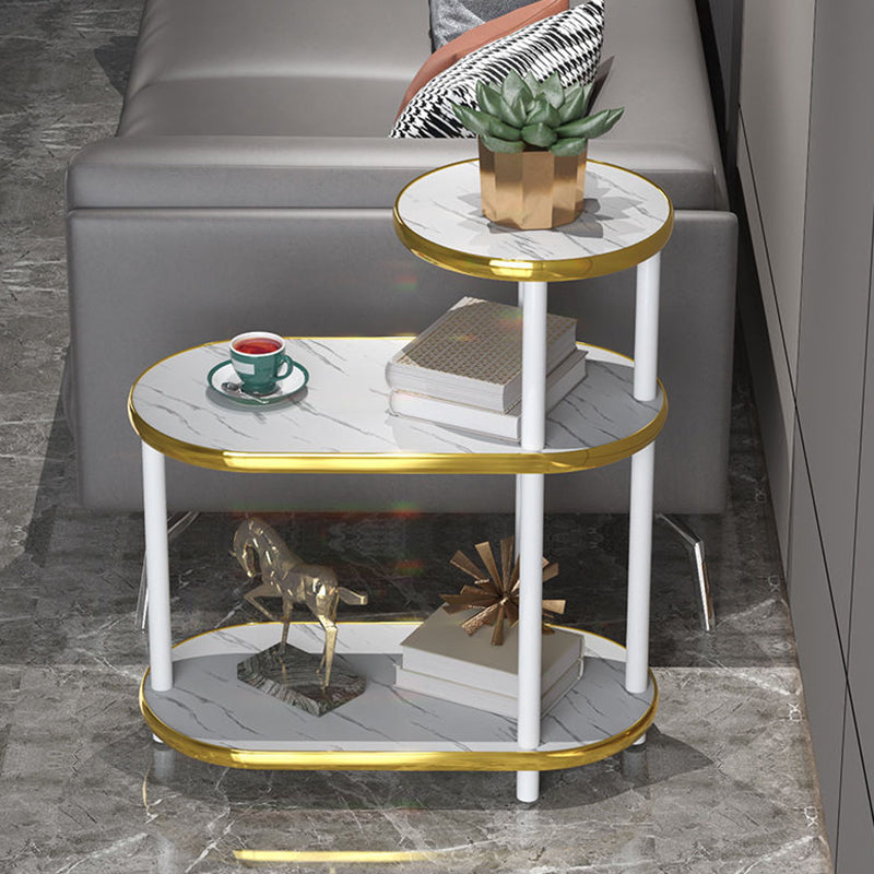 Minimalist Rock Slab Wood Oval 3-Tier Side Table