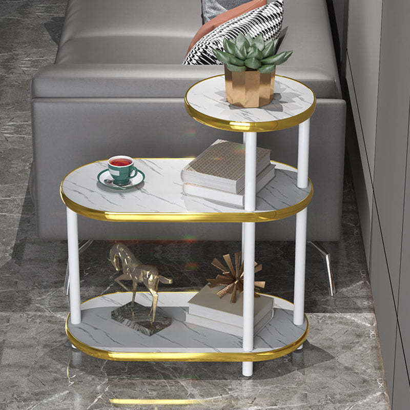 Minimalist Rock Slab Wood Oval 3-Tier Side Table