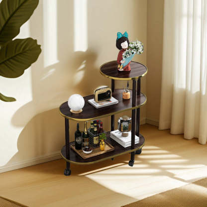 Minimalist Rock Slab Wood Oval 3-Tier Side Table