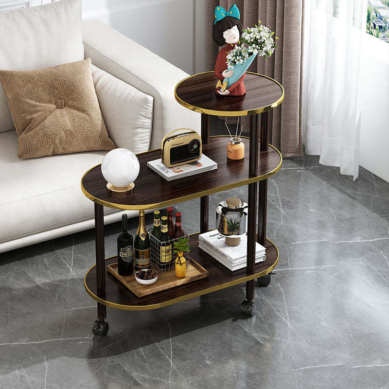 Minimalist Rock Slab Wood Oval 3-Tier Side Table