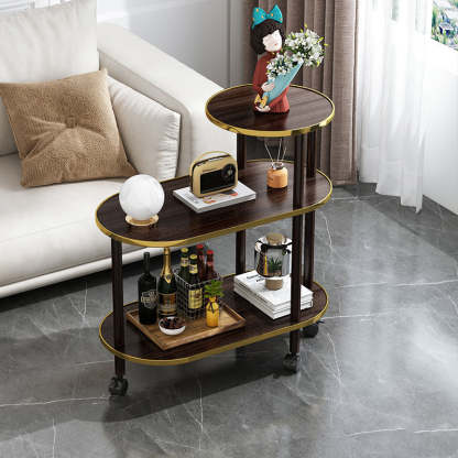 Minimalist Rock Slab Wood Oval 3-Tier Side Table