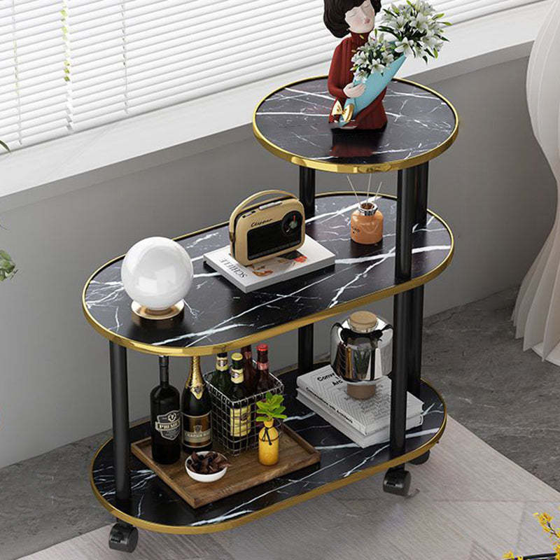 Minimalist Rock Slab Wood Oval 3-Tier Side Table — Without Wheel / Walnut Color