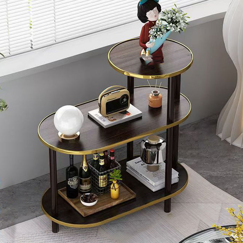 Minimalist Rock Slab Wood Oval 3-Tier Side Table