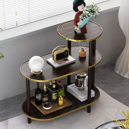 Minimalist Rock Slab Wood Oval 3-Tier Side Table