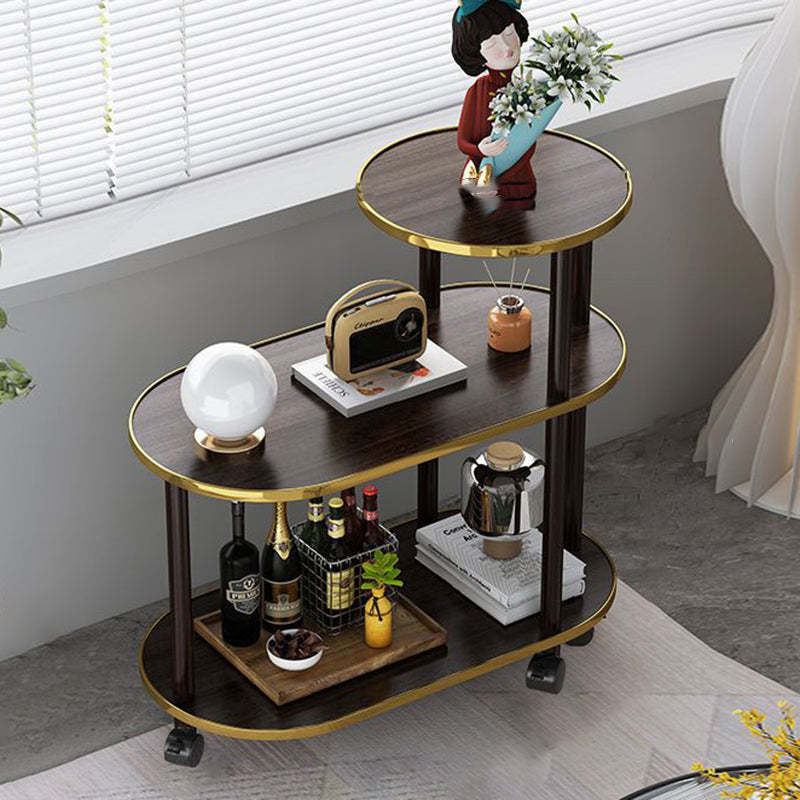 Minimalist Rock Slab Wood Oval 3-Tier Side Table