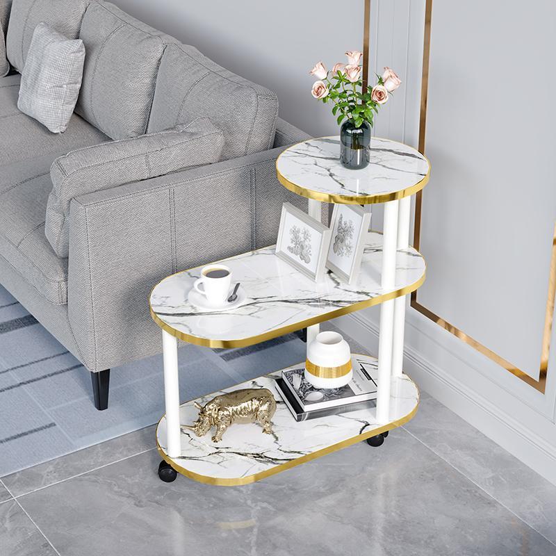 Minimalist Rock Slab Wood Oval 3-Tier Side Table