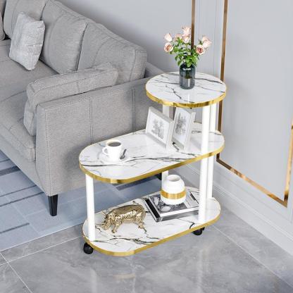 Minimalist Rock Slab Wood Oval 3-Tier Side Table