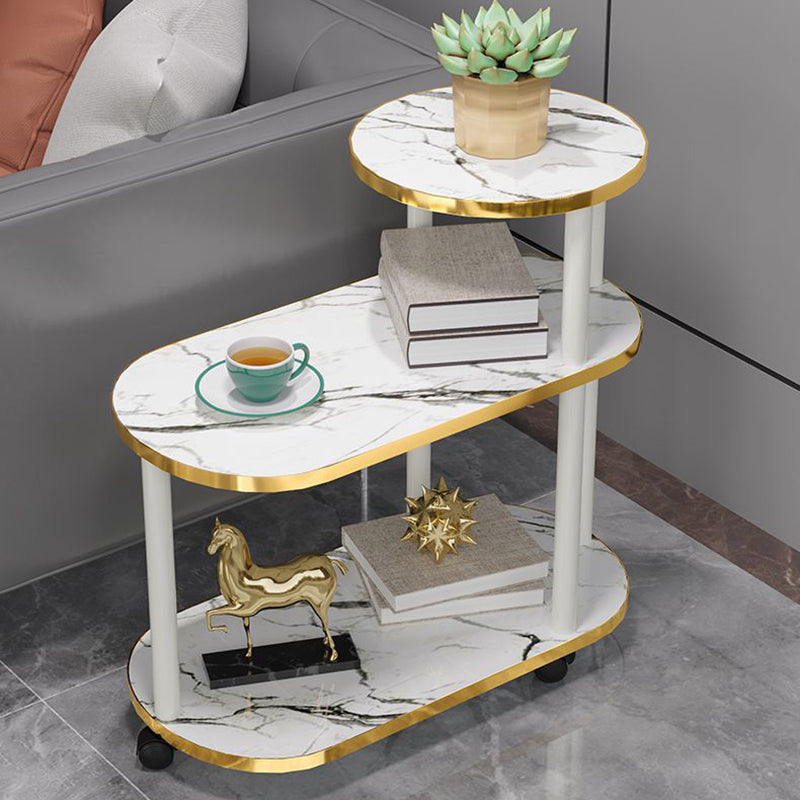 Minimalist Rock Slab Wood Oval 3-Tier Side Table