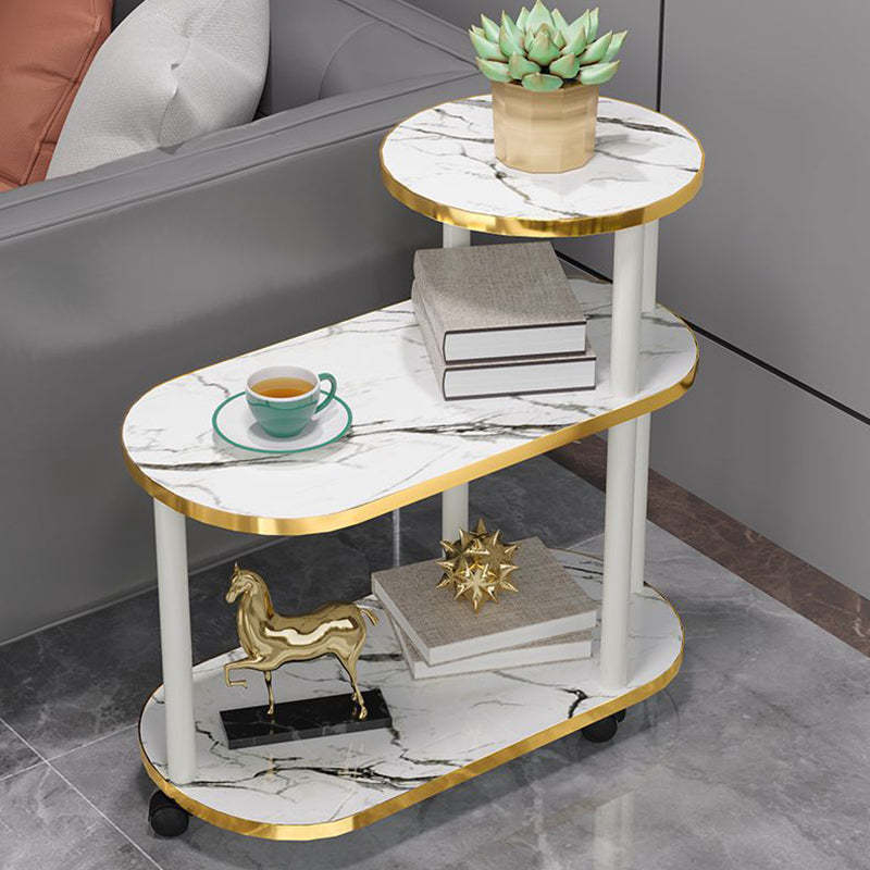 Minimalist Rock Slab Wood Oval 3-Tier Side Table