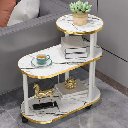 Minimalist Rock Slab Wood Oval 3-Tier Side Table
