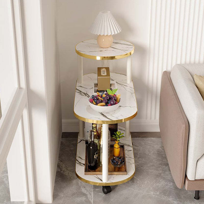 Minimalist Rock Slab Wood Oval 3-Tier Side Table