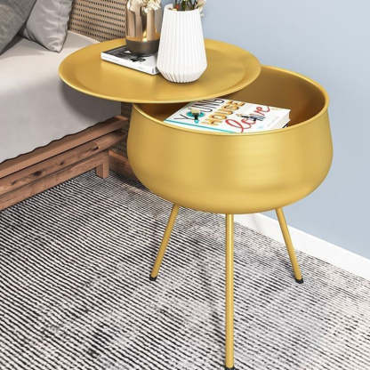 Nordic Iron Round 1-Storage Nightstand — Orange