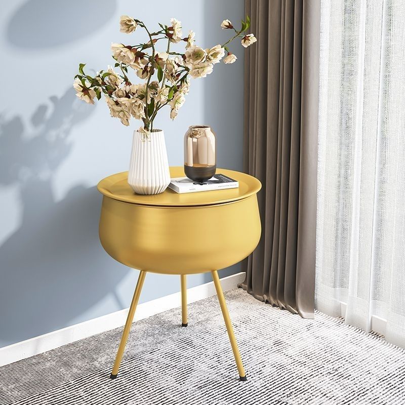 Nordic Iron Round 1-Storage Nightstand — Gold