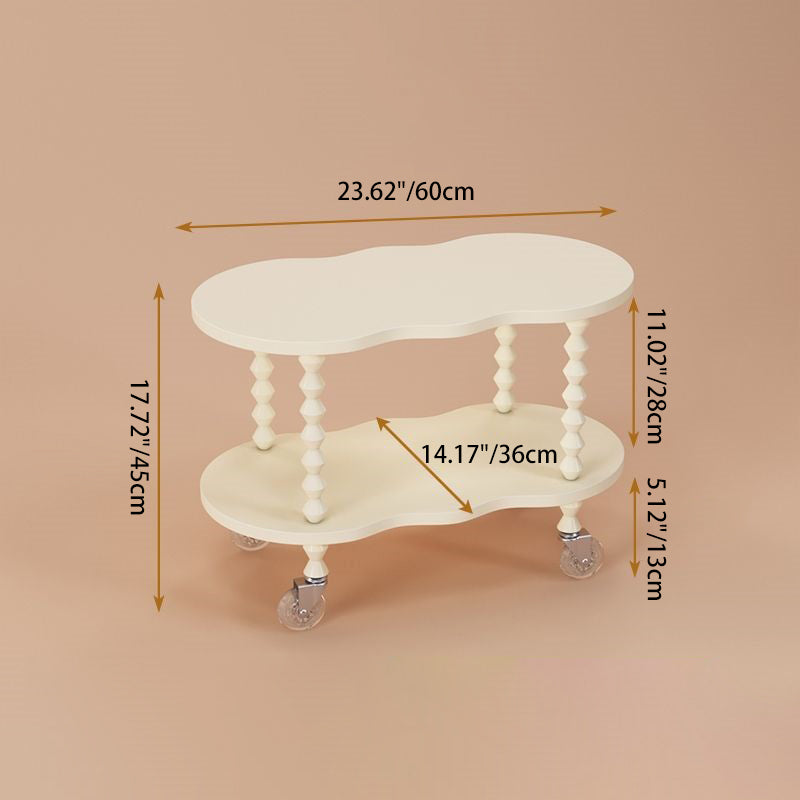 French Plank Wood Oval Side Table — Short / White